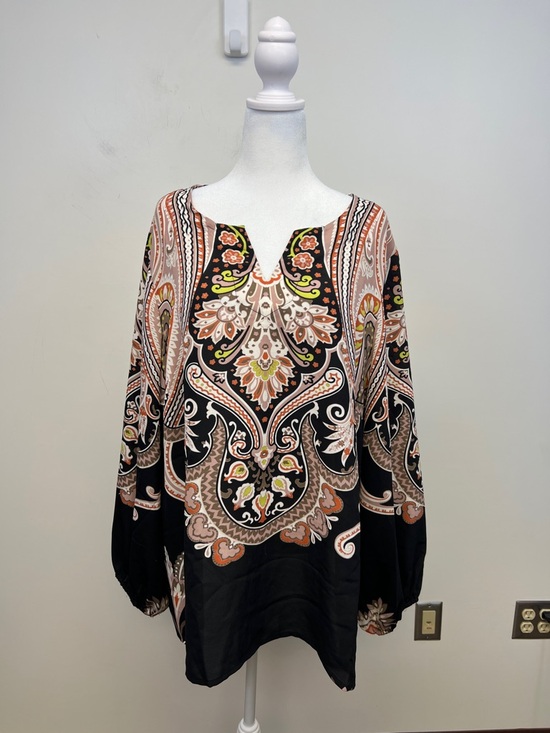 Belle by Kim Gravel Tops - Belle by Kim Gravel Blouse Black, Pink, Lime & Orange Floral Print Boho Size 3X